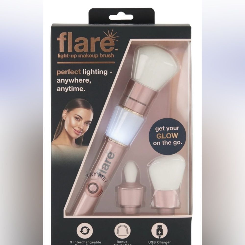 Flare LED Makeup Brush Set in Rose Gold & White
